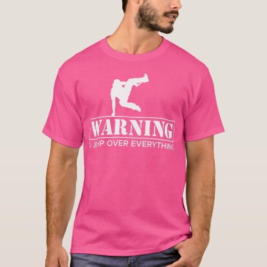 ウォーニング 私は全てを飛び越える パルクールランナー Tシャツ (正面)