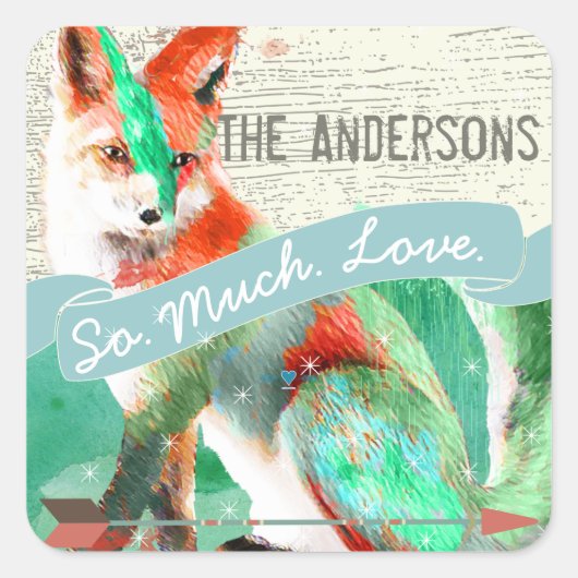 ウォーパーソナライズされたターカラフルカラーキツネバーンウッド スクエアシール (正面)