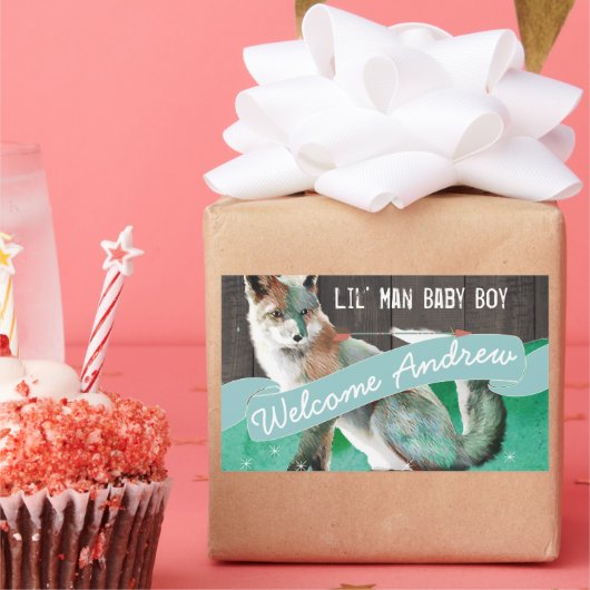 ウォーパーソナライズされたターカラフルカラーキツネバーンウッド 長方形シール (パーティー)