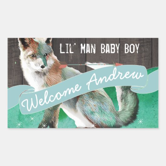 ウォーパーソナライズされたターカラフルカラーキツネバーンウッド 長方形シール (正面)