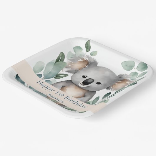 ウォーパーソナライズされたターカラーコアラベア誕生日 ペーパープレート (傾斜あり)