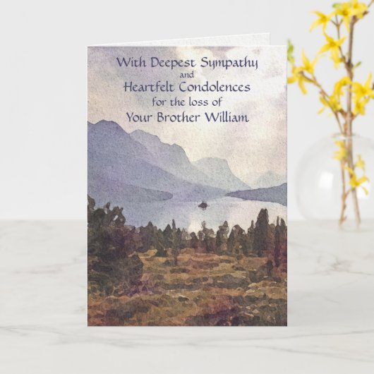 ウォーパーソナライズされたターカラーマウンテンレイク悔やみや弔慰 カード (黄色い花)