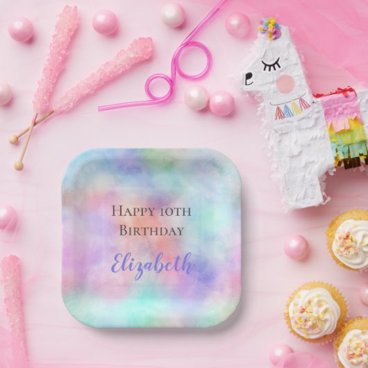 ウォーパーソナライズされたターカラーレインボーパステル誕生日 ペーパープレート (パーティー)