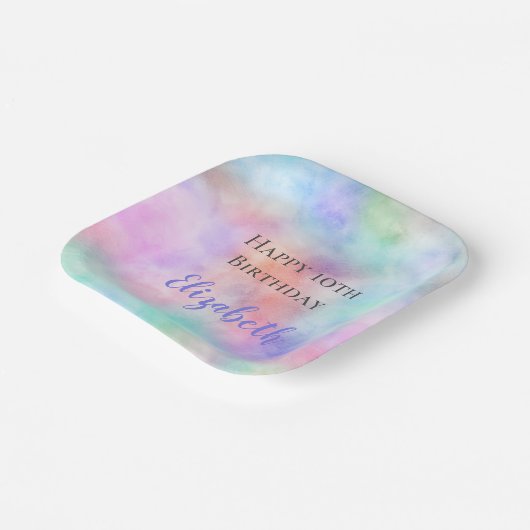 ウォーパーソナライズされたターカラーレインボーパステル誕生日 ペーパープレート (傾斜あり)