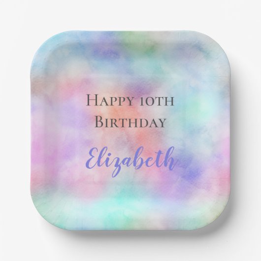 ウォーパーソナライズされたターカラーレインボーパステル誕生日 ペーパープレート (正面)
