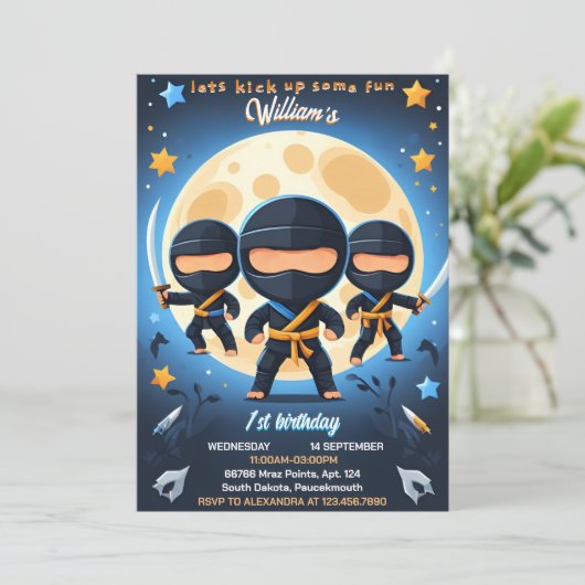 ウォーファイトボーイムーン忍者戦士1歳の誕生日 招待状 (スタンド正面)