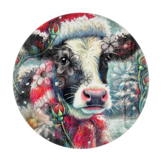 ウォーマータイムズの牛の夢ティール（緑がかった色）赤フローラ カッティングボード (正面)