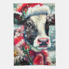 ウォーマータイムズの牛の夢ティール(緑がかった色)赤フローラ キッチンタオル