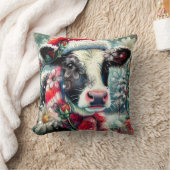 ウォーマータイムズの牛の夢ティール(緑がかった色)赤フローラ クッション (ブランケット)