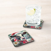 ウォーマータイムズの牛の夢ティール（緑がかった色）赤フローラ コースター (右側)