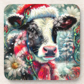 ウォーマータイムズの牛の夢ティール（緑がかった色）赤フローラ コースター (正面)