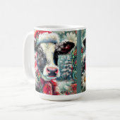 ウォーマータイムズの牛の夢ティール（緑がかった色）赤フローラ コーヒーマグカップ (正面左)