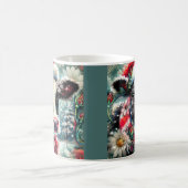ウォーマータイムズの牛の夢ティール（緑がかった色）赤フローラ コーヒーマグカップ (中央)