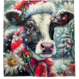 ウォーマータイムズの牛の夢ティール(緑がかった色)赤フローラ シャワーカーテン