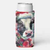 ウォーマータイムズの牛の夢ティール（緑がかった色）赤フローラ スリム缶クーラー (Seltzer正面)