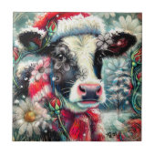 ウォーマータイムズの牛の夢ティール（緑がかった色）赤フローラ タイル (正面)