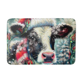 ウォーマータイムズの牛の夢ティール(緑がかった色)赤フローラ バスマット