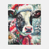 ウォーマータイムズの牛の夢ティール（緑がかった色）赤フローラ フリースブランケット (正面)