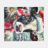 ウォーマータイムズの牛の夢ティール（緑がかった色）赤フローラ フリースブランケット (正面(横))