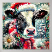 ウォーマータイムズの牛の夢ティール（緑がかった色）赤フローラ ポスター (正面)