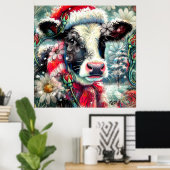 ウォーマータイムズの牛の夢ティール（緑がかった色）赤フローラ ポスター (ホームオフィス)