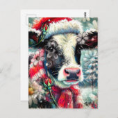 ウォーマータイムズの牛の夢ティール（緑がかった色）赤フローラ ポストカード (正面/裏面)