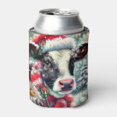 ウォーマータイムズの牛の夢ティール（緑がかった色）赤フローラ 缶クーラー (缶正面)