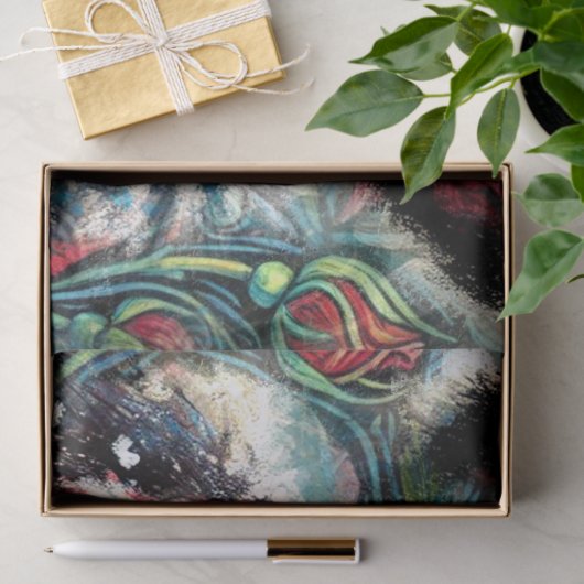 ウォーマータイムズの牛の夢ティール(緑がかった色)赤フローラ 薄葉紙 (ギフト)