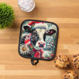 ウォーマータイムズの牛の夢ティール(緑がかった色)赤フローラ 鍋敷き