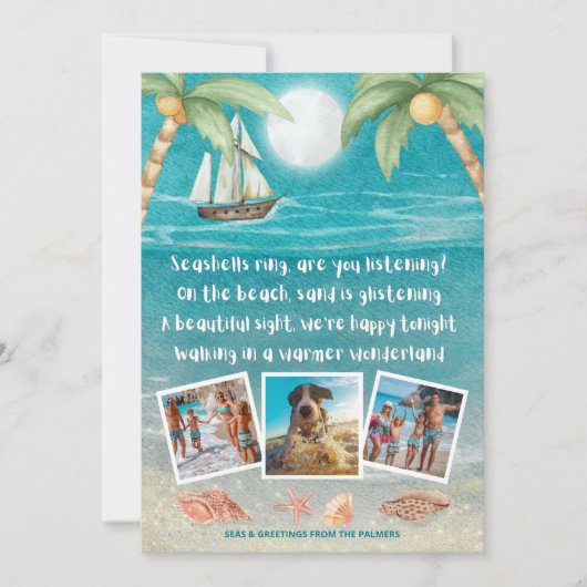 ウォーマーワンダーランド熱帯ビーチフォトクリスマス シーズンカード (正面)