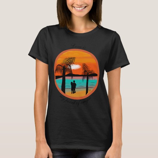 ウォームな抱擁: 日没のシルエットデザインTシャツ Tシャツ (正面)