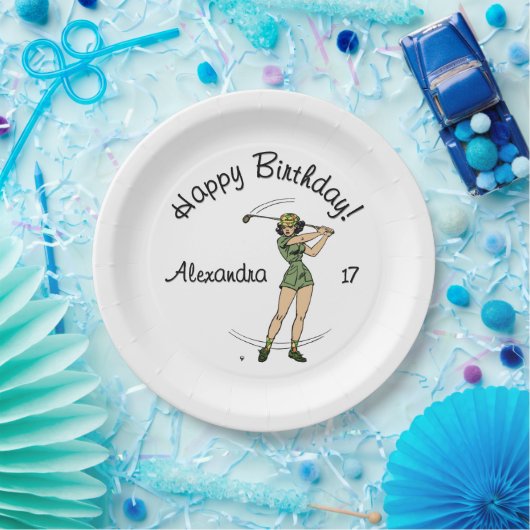ウォームアップレディーゴルファーハッピーバースデー名年齢 ペーパープレート (パーティー)