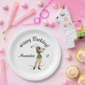 ウォームアップレディーゴルファーハッピーバースデー名年齢 ペーパープレート (パーティー)