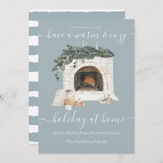 ウォームアンドコージー暖炉ホリデーアットホームコビデ 招待状 (正面/裏面)