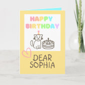 ウォームイエロー&レインボーキャットハッピーバースデーカード カード (正面)