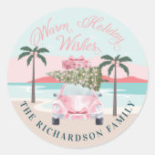 ウォームウィズトロピカルパームツリーズ&ピンクレトロ車 ラウンドシール (正面)