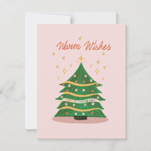 ウォームウィズパステルピンクレトロクリスマスツリーホリド ノートカード (正面)