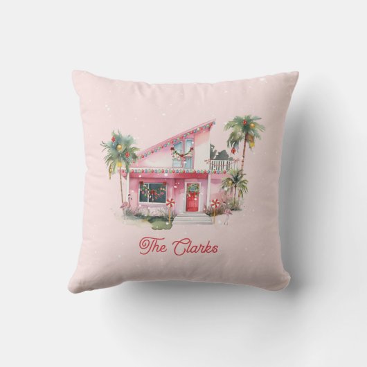 ウォームウィズミッドセンチュリーハモダンウスピンククリスマス クッション (裏面)