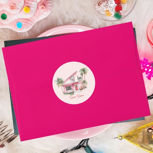 ウォームウィズミッドセンチュリーハモダンウスピンククリスマス ラウンドシール