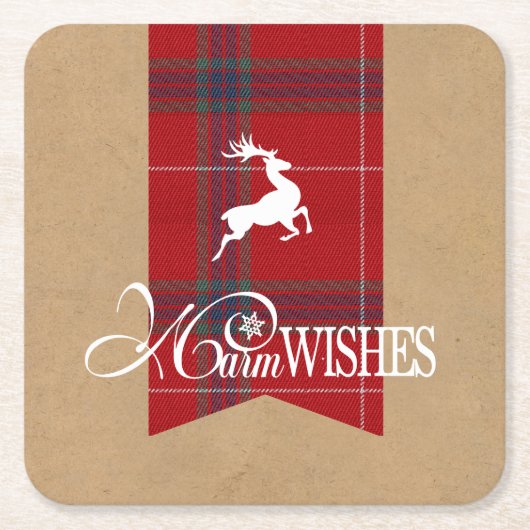 ウォームウィッシュクラフト&タータンチェックレッドID589 スクエアペーパーコースター (正面)