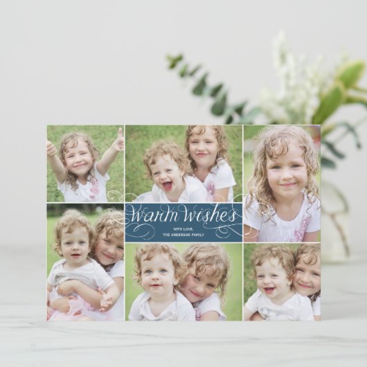 ウォームウィッシュスワールホリデーフォトカード – ネイビー シーズンカード (スタンド正面)