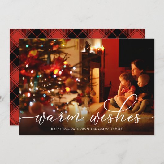 ウォームウィッシュズホワイトスクリプトフォトホリデーカード シーズンカード (正面/裏面)