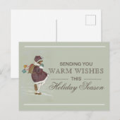 ウォームウィッシュヴィンテージスクールガールクリスマスホリデー ポストカード (正面/裏面)