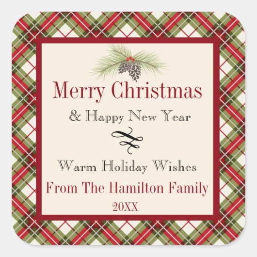 ウォームウィンタープレイドホパーソナライズされたリデイ スクエアシール (正面)