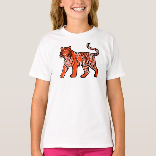 ウォームオレンジタイガー キッズTシャツ – かわいい野生動物  Tシャツ (正面)