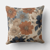 ウォームオレンジベージュネイビーブルー秋フローラ クッション (裏面)