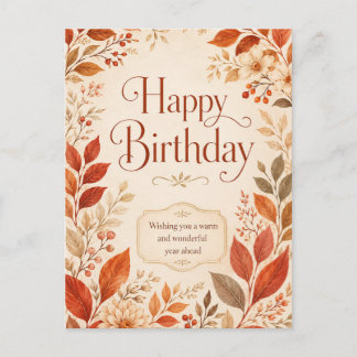 ウォームオータムボタニカルウォーターカラー 誕生日おめでとう ポストカード