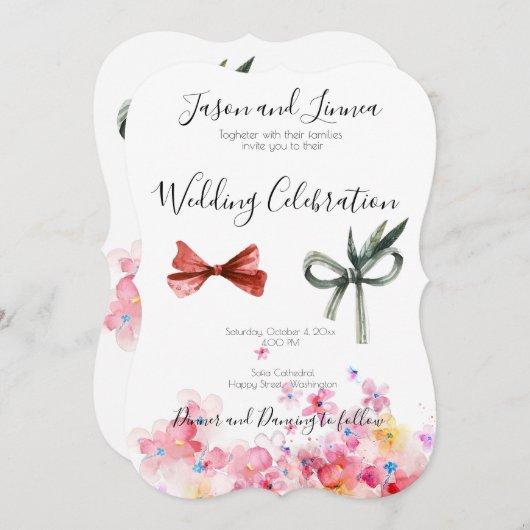 ウォームカラーフローラウォーターカラーズサブビーシック 招待状 (正面/裏面)