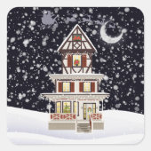 ウォームクリスマスホリデーホーム静かイン雪 スクエアシール (正面)