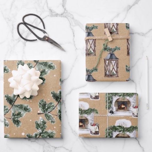 ウォームコージークリスマスクラフト紙 ラッピングペーパーシート (正面)